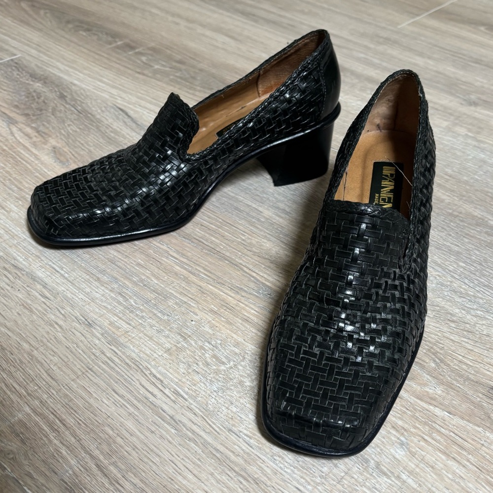 Vintage Black Woven Leather Block Heel Loafers SOLD